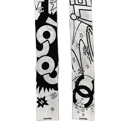 Chanel Silk CC Comics Slim Bandeau White Black 2 of 3