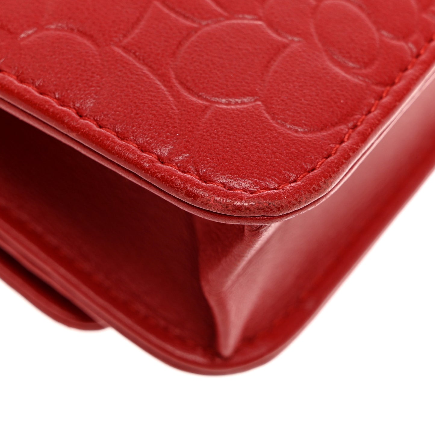Lambskin Camellia Embossed Wallet On Chain WOC Red