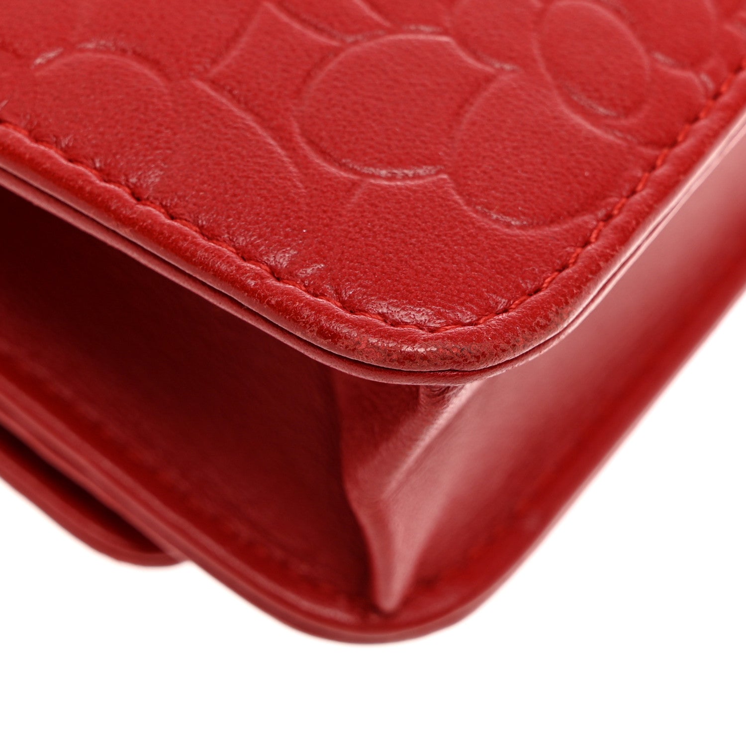 Chanel Lambskin Camellia Embossed Wallet On Chain WOC Red 15 of 16