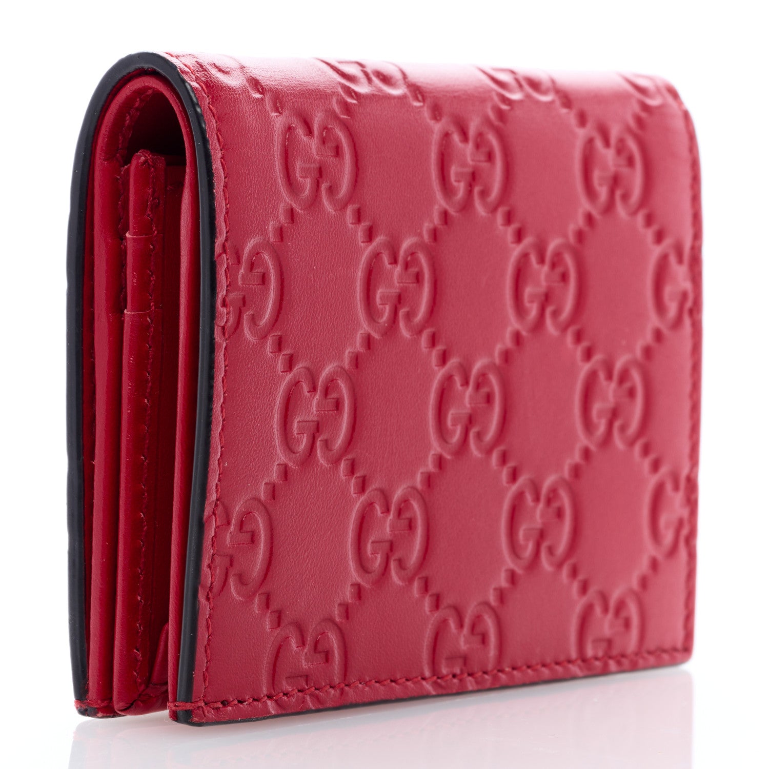 Gucci Guccissima Card Case Wallet Red 3 of 6
