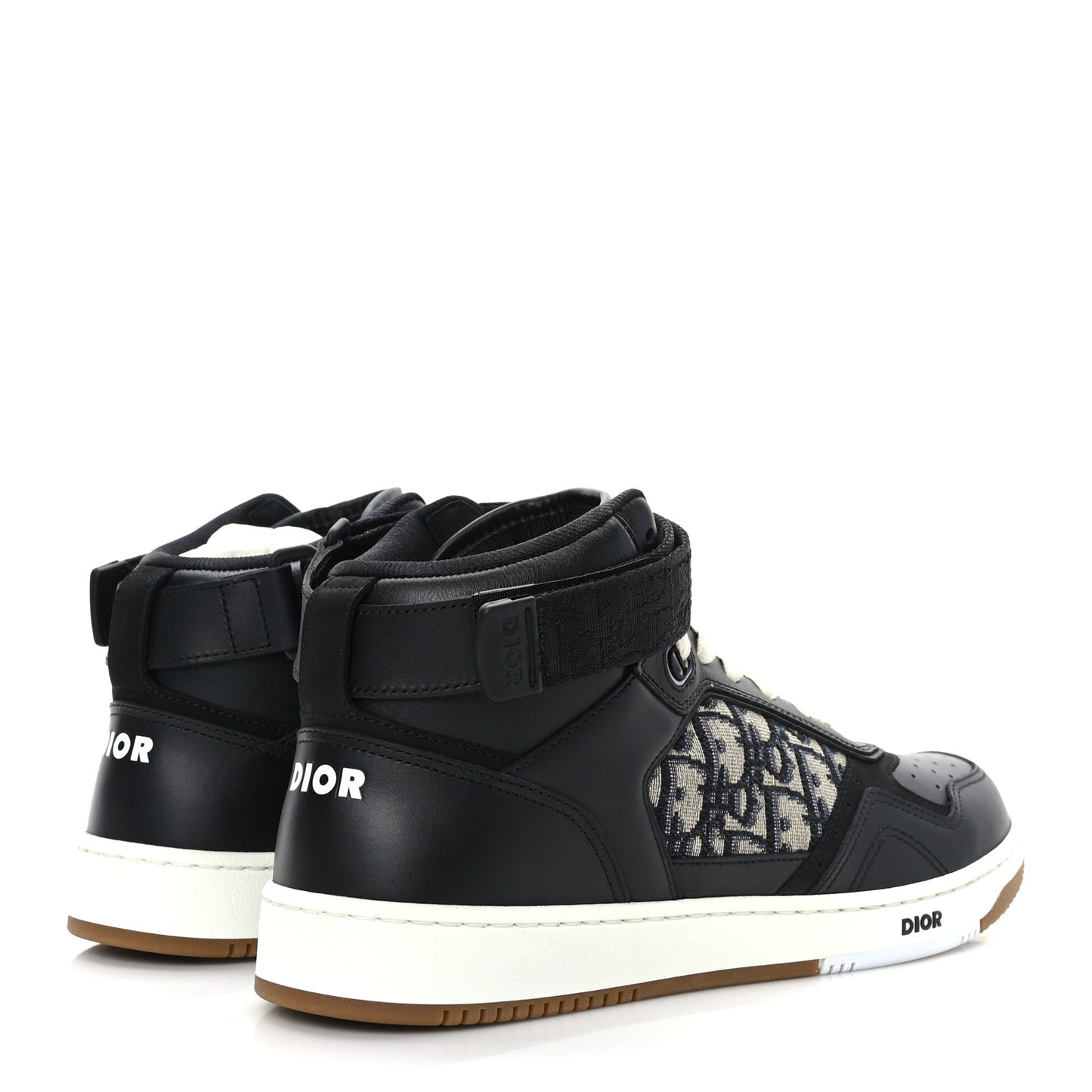 Smooth Calfskin Jacquard Oblique Mens B27 Mid Top Sneakers 43 Black Blue