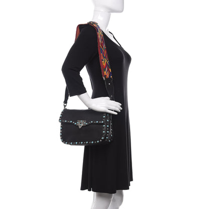 Valentino Garavani Pebbled Calfskin Turquoise Medium Guitar Strap Rockstud Rolling Flap Saddle Bag Black 2 of 10
