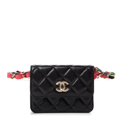 Chanel Shiny Lambskin Ribbon Quilted Flap Belt Bag Black 1 of 12