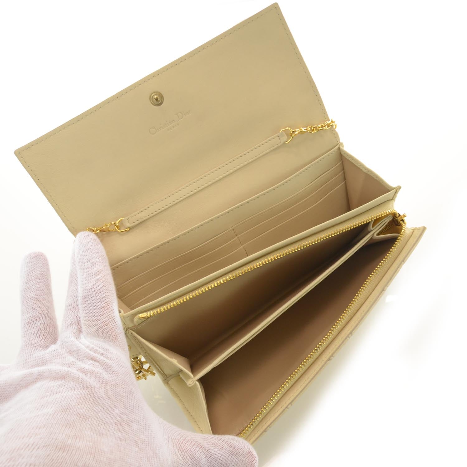 Christian Dior Lambskin Cannage Rendezvous Chain Wallet Beige 6 of 7