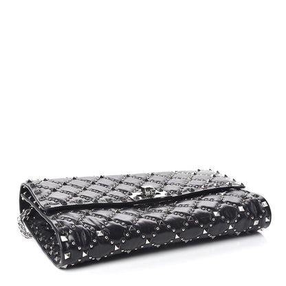 Valentino Garavani Craquele Nappa Beaded Rockstud Spike Wallet on Chain Black 4 of 8