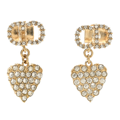 Christian Dior Crystal CD Heart Earrings Gold 1 of 4