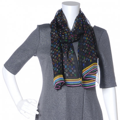 Louis Vuitton Silk Monogram Multicolor Square Scarf Black 3 of 7