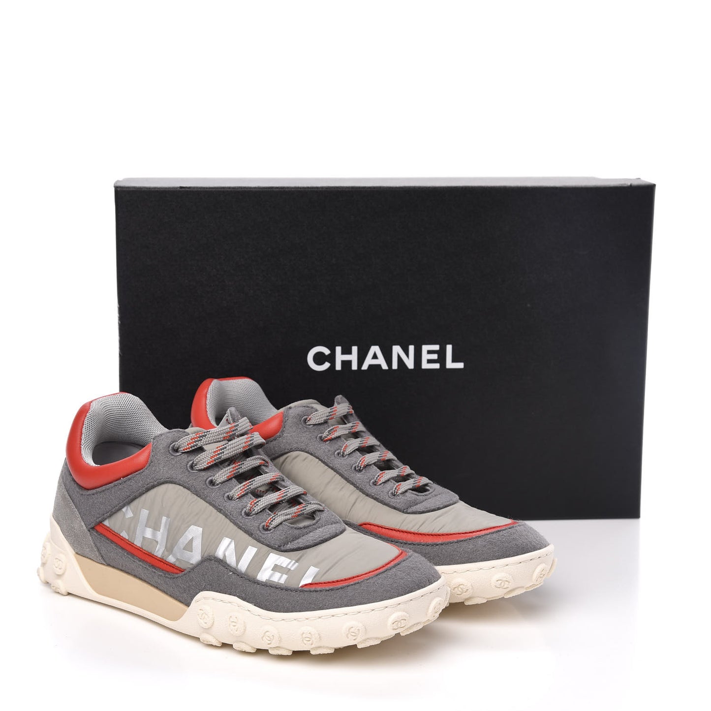 Nylon Calfskin Suede Womens CC Sneakers 38 Grey Orange