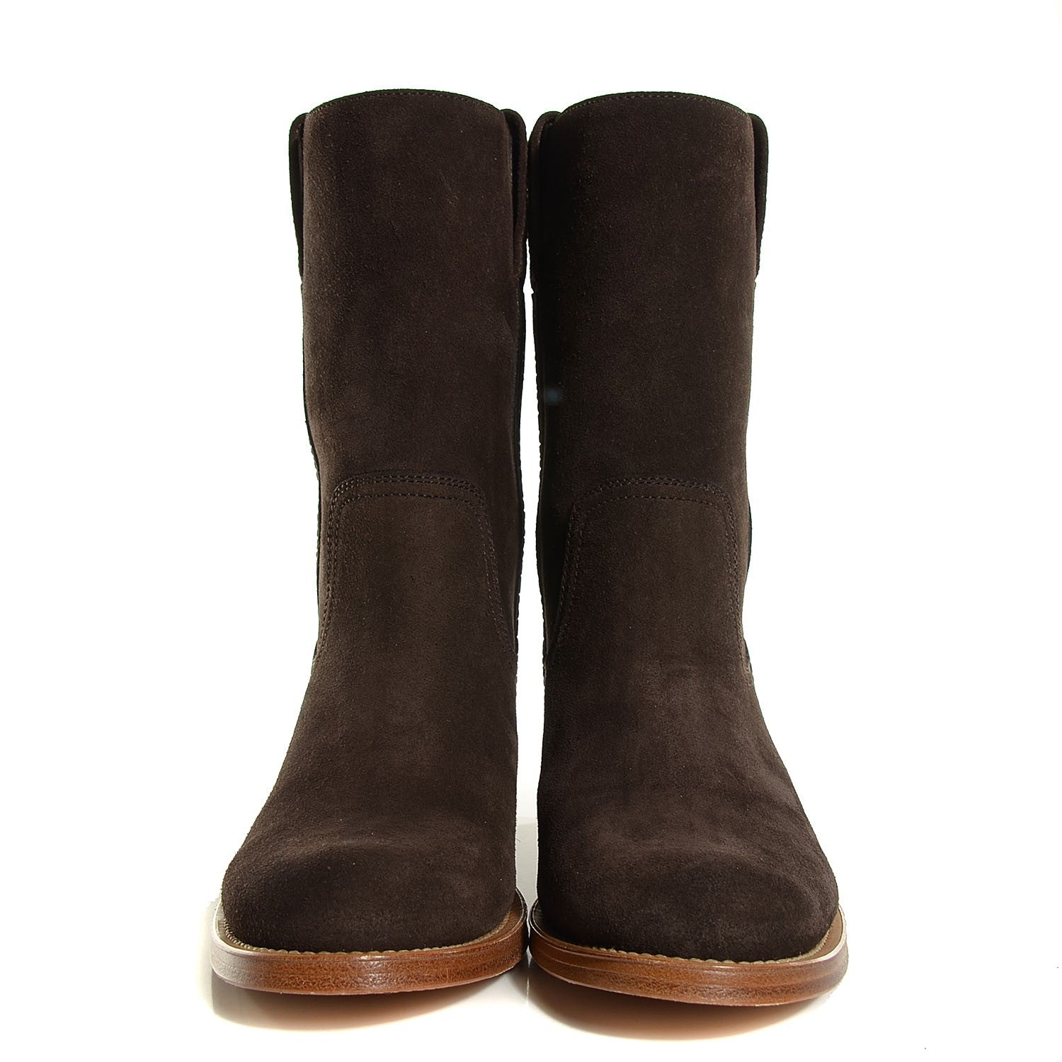 Chanel Suede Logo Boots 37.5 Brown 2 of 8
