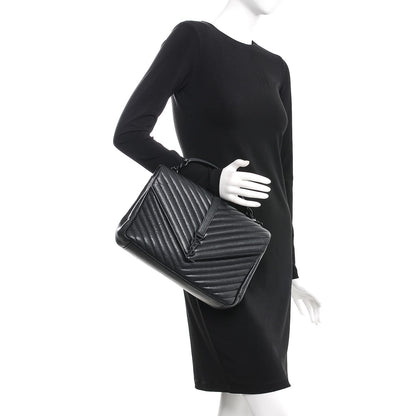 Saint Laurent Sheepskin Matelasse Chevron Monogram Monochrome Large College Satchel Black 3 of 12