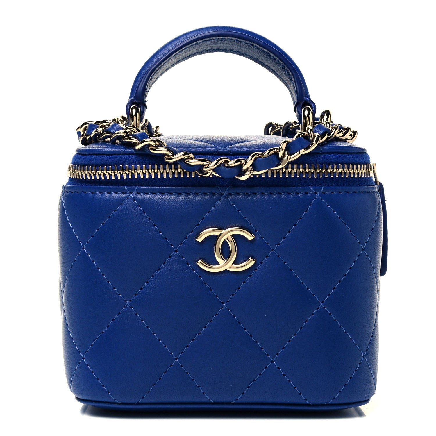 Chanel Lambskin Quilted Top Handle Mini Vanity Case With Chain Blue 1 of 7