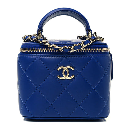 Chanel Lambskin Quilted Top Handle Mini Vanity Case With Chain Blue 1 of 7