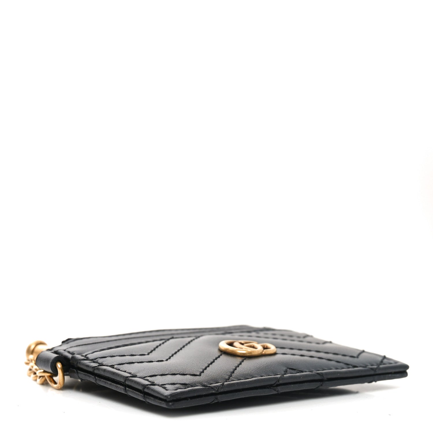 Gucci Calfskin Matelasse Chevron GG Marmont Key Case Card Holder Black 4 of 7