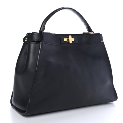Fendi Vitello Seta Shiny Nappa Medium Peekaboo Iconic Satchel Black 2 of 4