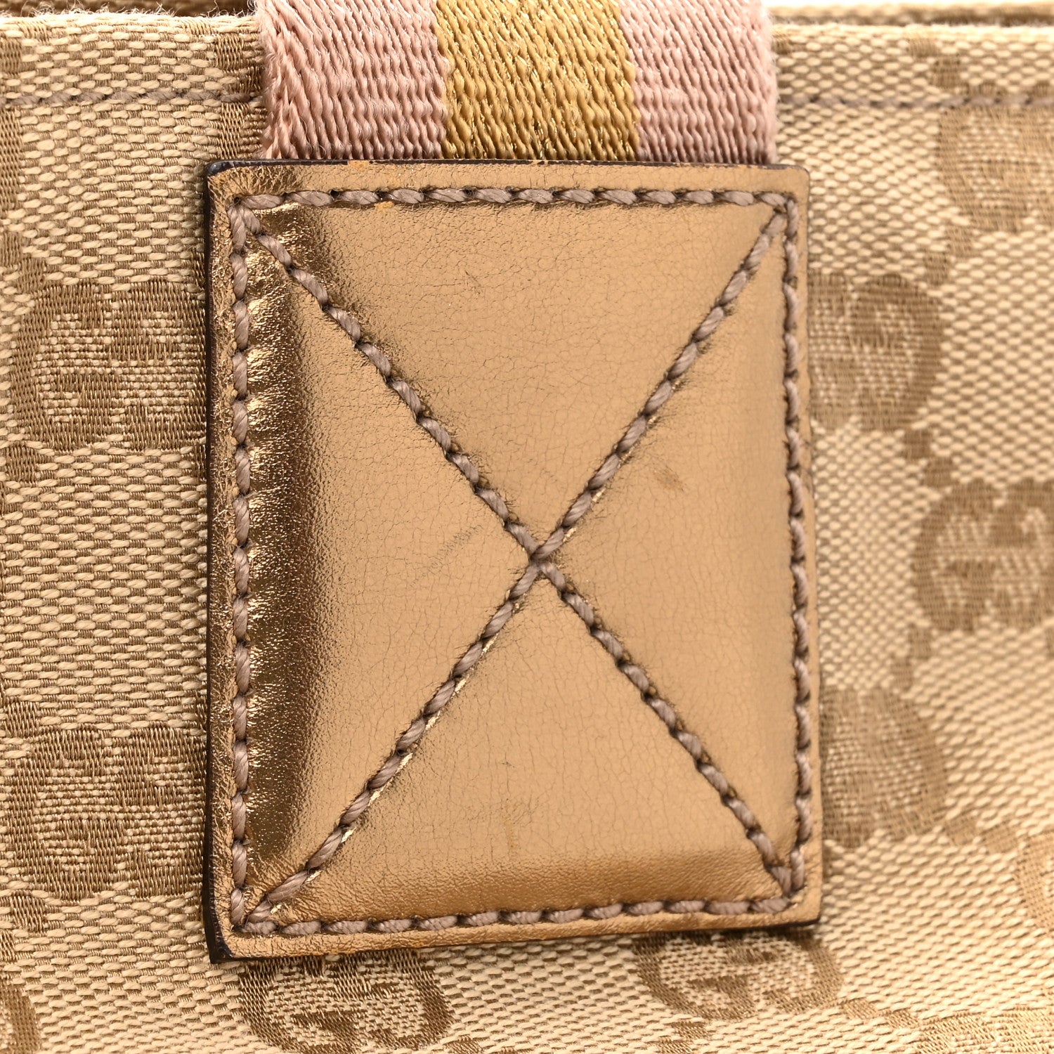 Gucci GG Monogram Large Web Handle Bucket Tote Gold 14 of 15