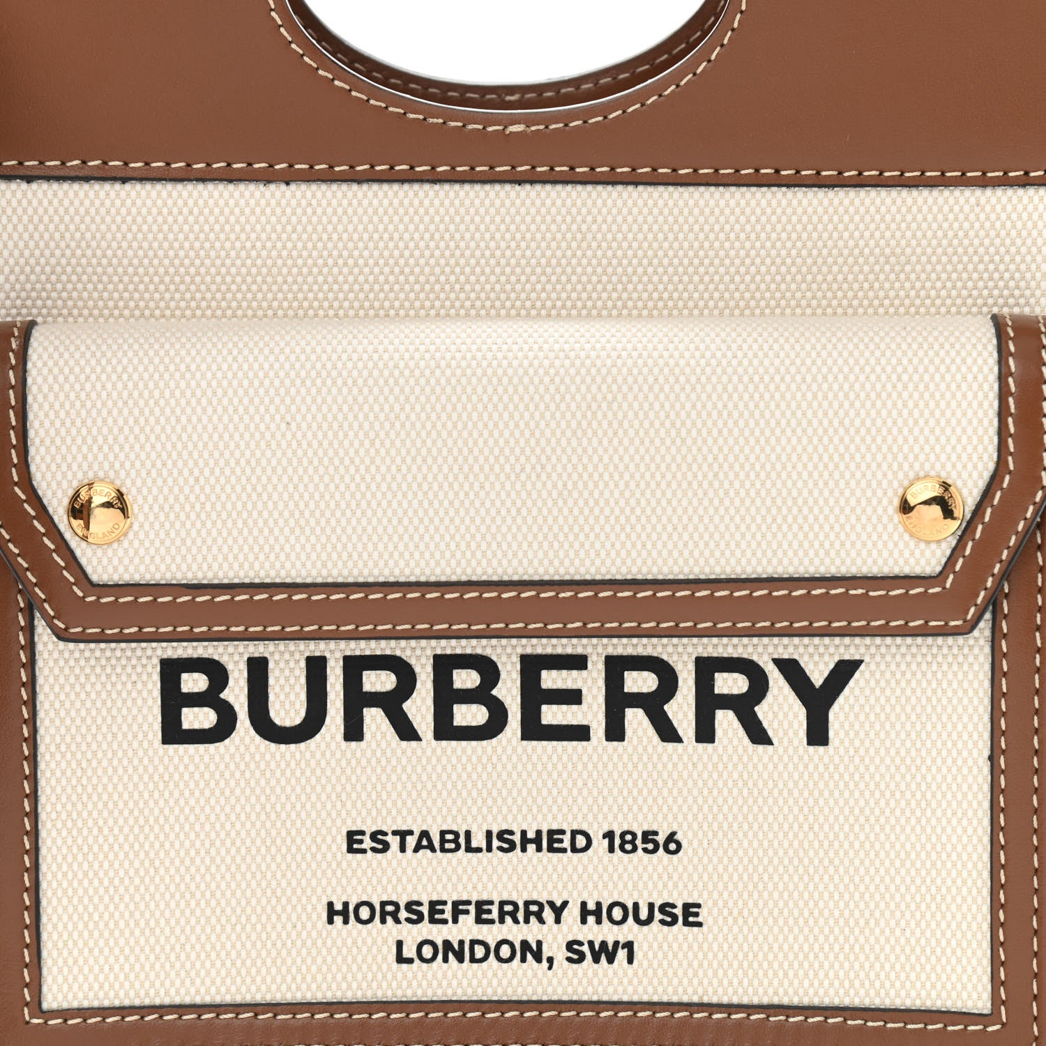 Burberry Canvas Smooth Calfskin Two Tone Mini Pocket Bag Natural Malt Brown 8 of 10