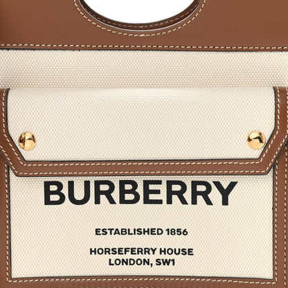 Burberry Canvas Smooth Calfskin Two Tone Mini Pocket Bag Natural Malt Brown 8 of 10