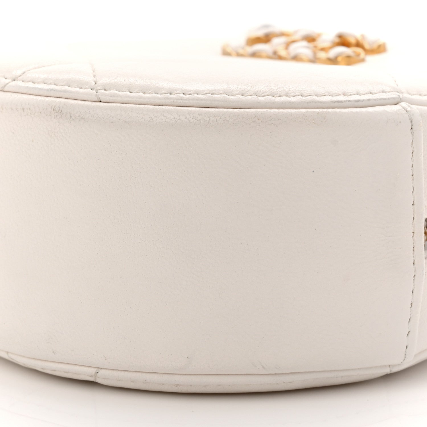 Chanel Shiny Goatskin Quilted Chanel 19 Round Clutch With Chain White 10 of 12