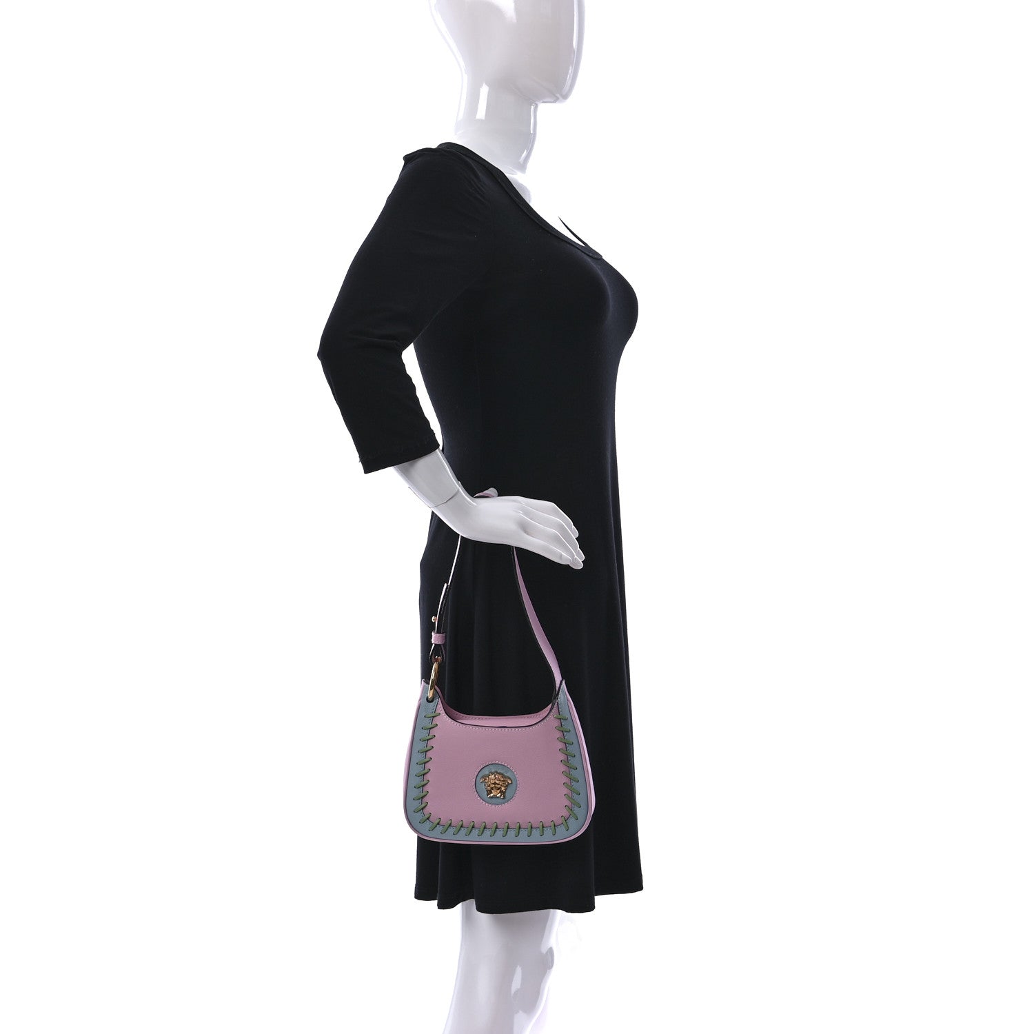 Versace Calfskin Whipstitch Medusa Mini Hobo English Rose 2 of 8