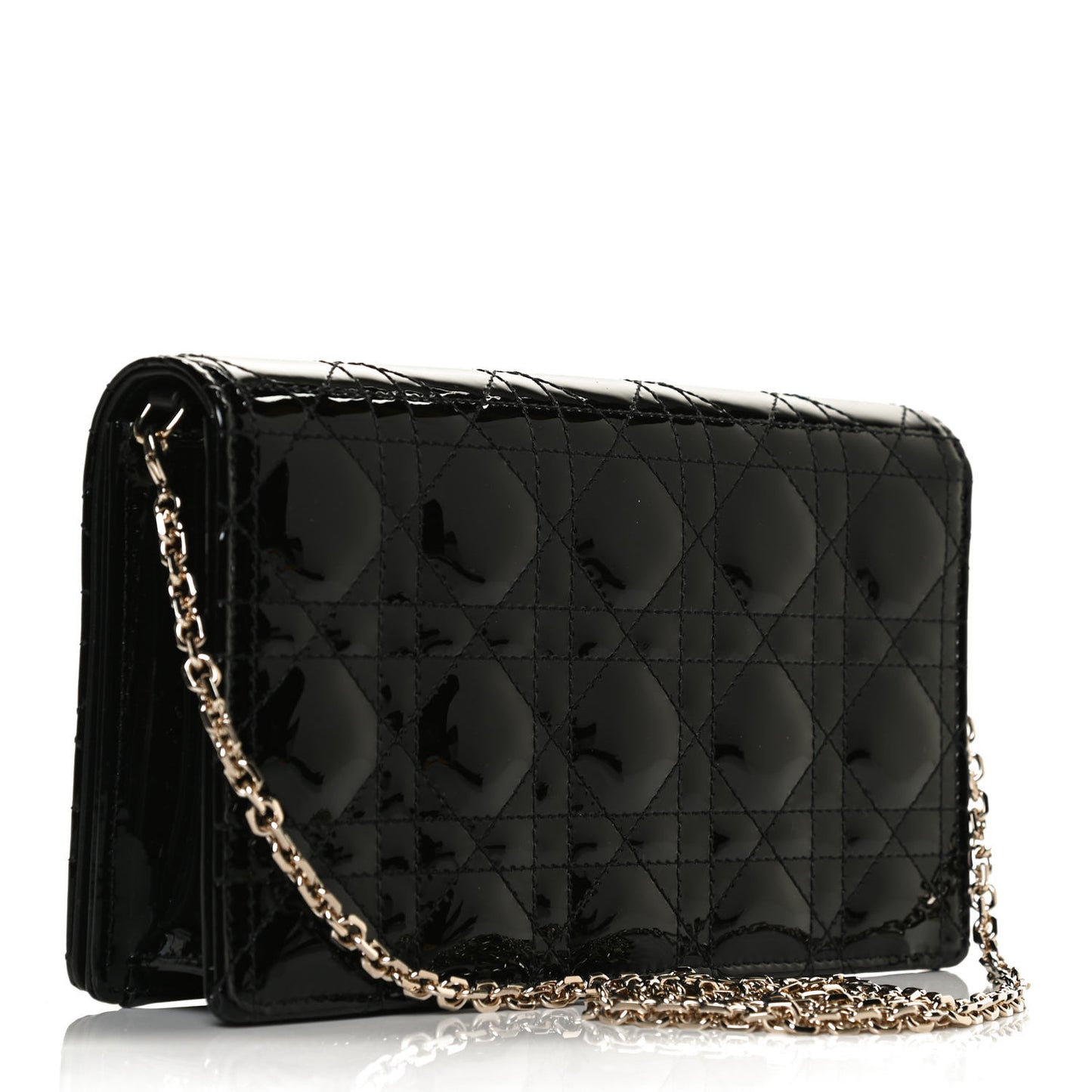 Patent Cannage Lady Dior Chain Wallet Black