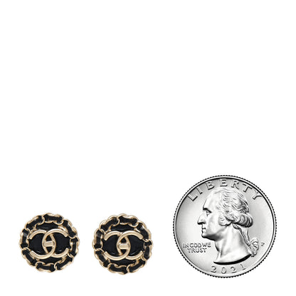Chanel Metal Enamel CC Chain Turnlock Earrings Gold Black 2 of 5