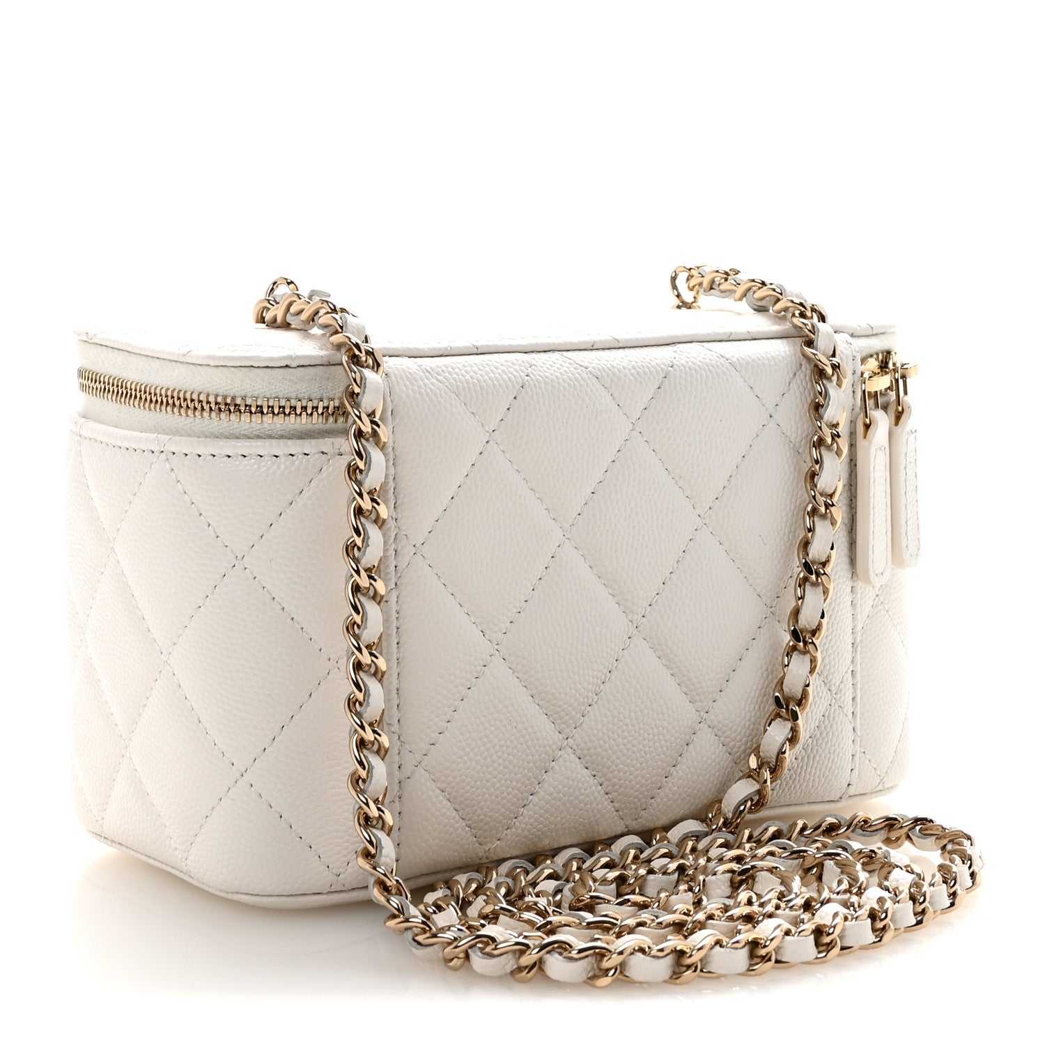 Chanel Caviar Quilted Crystal Hearts Small Vanity Case With Chain