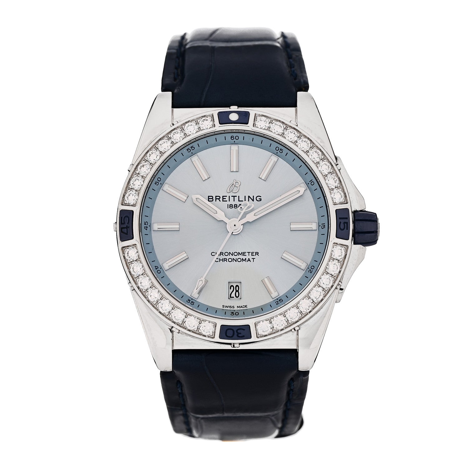 Breitling Stainless Steel Alligator Diamond Bezel 38mm Chronomat Automatic Watch Ice Blue A17356 1 of 5