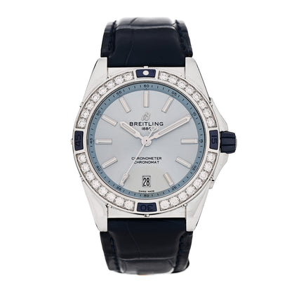 Breitling Stainless Steel Alligator Diamond Bezel 38mm Chronomat Automatic Watch Ice Blue A17356 1 of 5