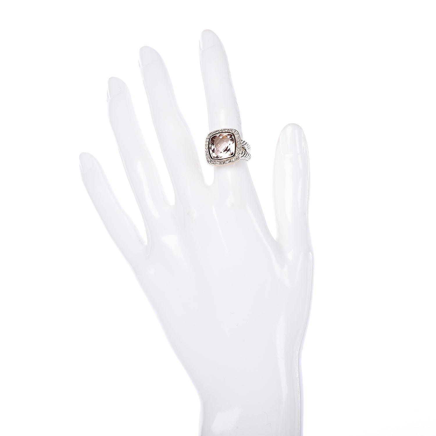 David Yurman Sterling Silver 18K Rose Gold Diamond Morganite 11mm Albion Ring 48 4.5 2 of 5