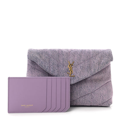 Saint Laurent Denim Quilted Loulou Puffer Monogram Pouch Clutch Bleached Lilac 2 of 8