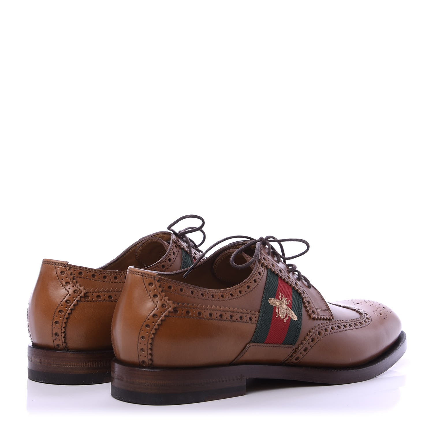 Gucci Calfskin Web Bee Embroidered Mens Lace Up Brogue Wingtip Derby Shoes 9 Cuir 4 of 10