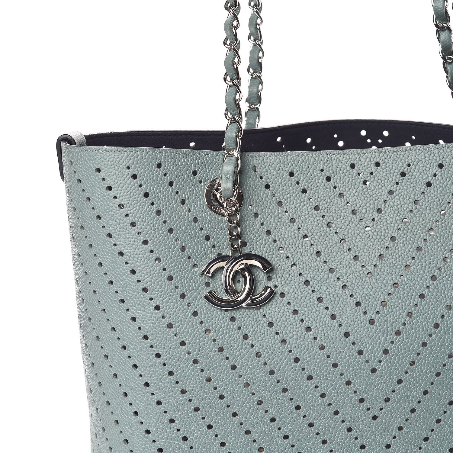 Chanel Perforated Grained Calfskin Large Shopping Tote Green 10 of 10