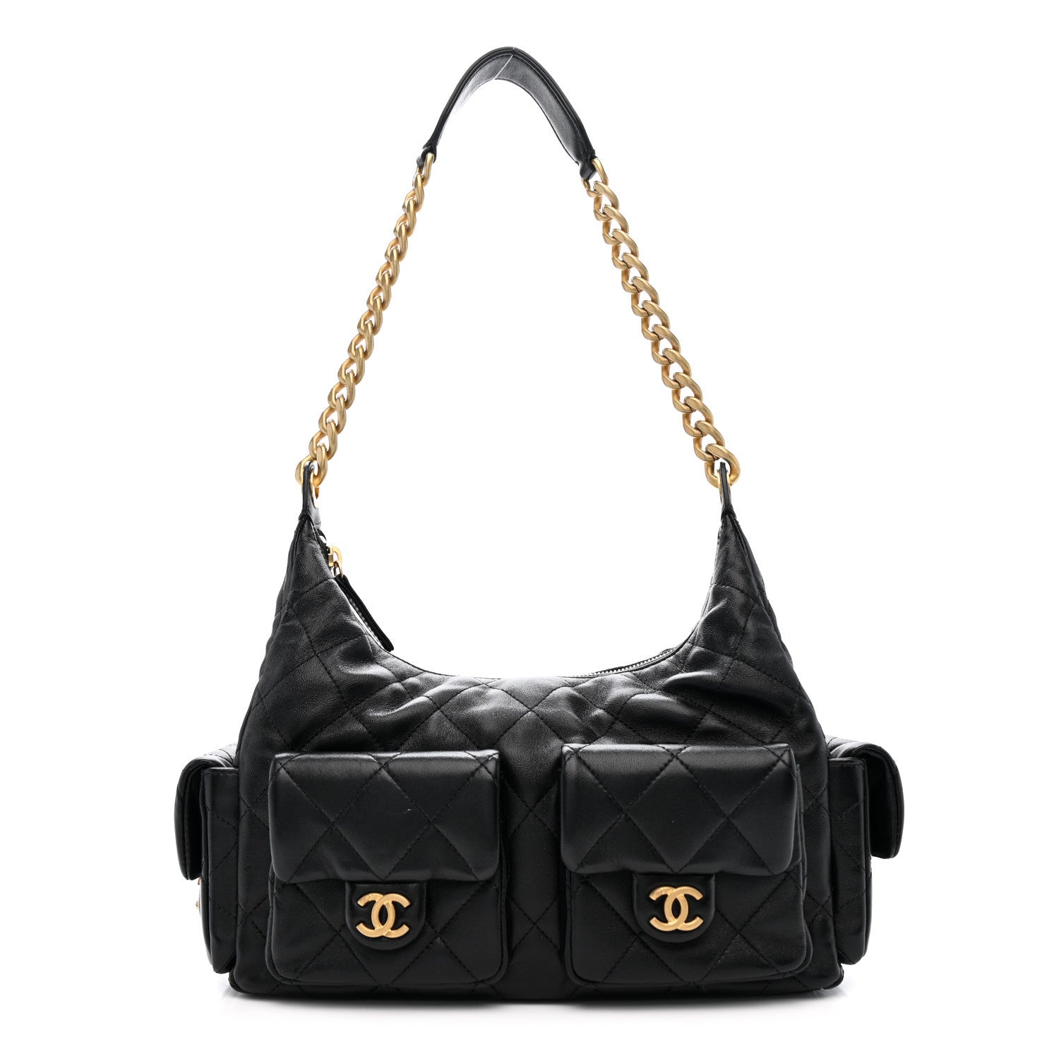 Chanel Shiny Lambskin Quilted Trendy Pockets Hobo Black 1 of 10