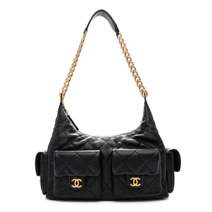 Chanel Shiny Lambskin Quilted Trendy Pockets Hobo Black 1 of 10