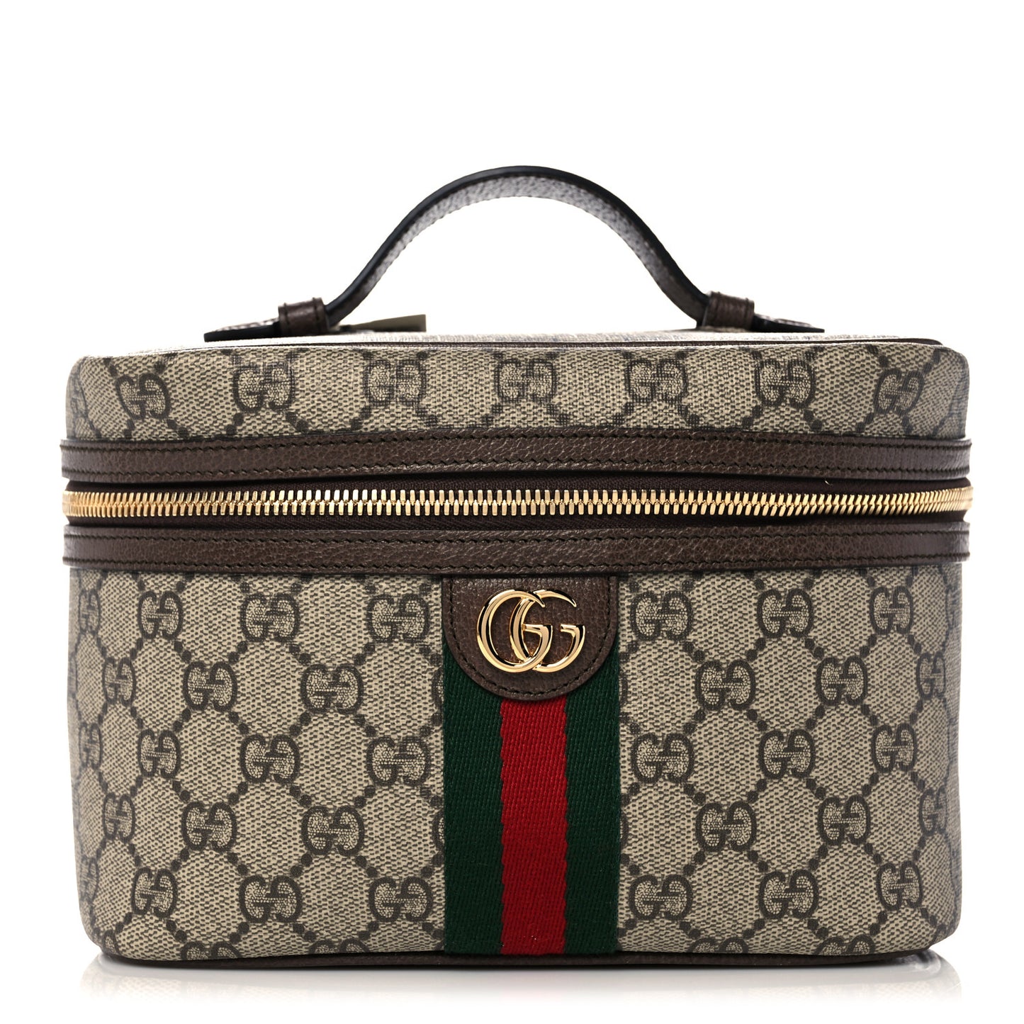 GG Supreme Monogram Textured Calfskin Web Small Ophidia Vanity Cosmetic Case Beige Ebony New Acero