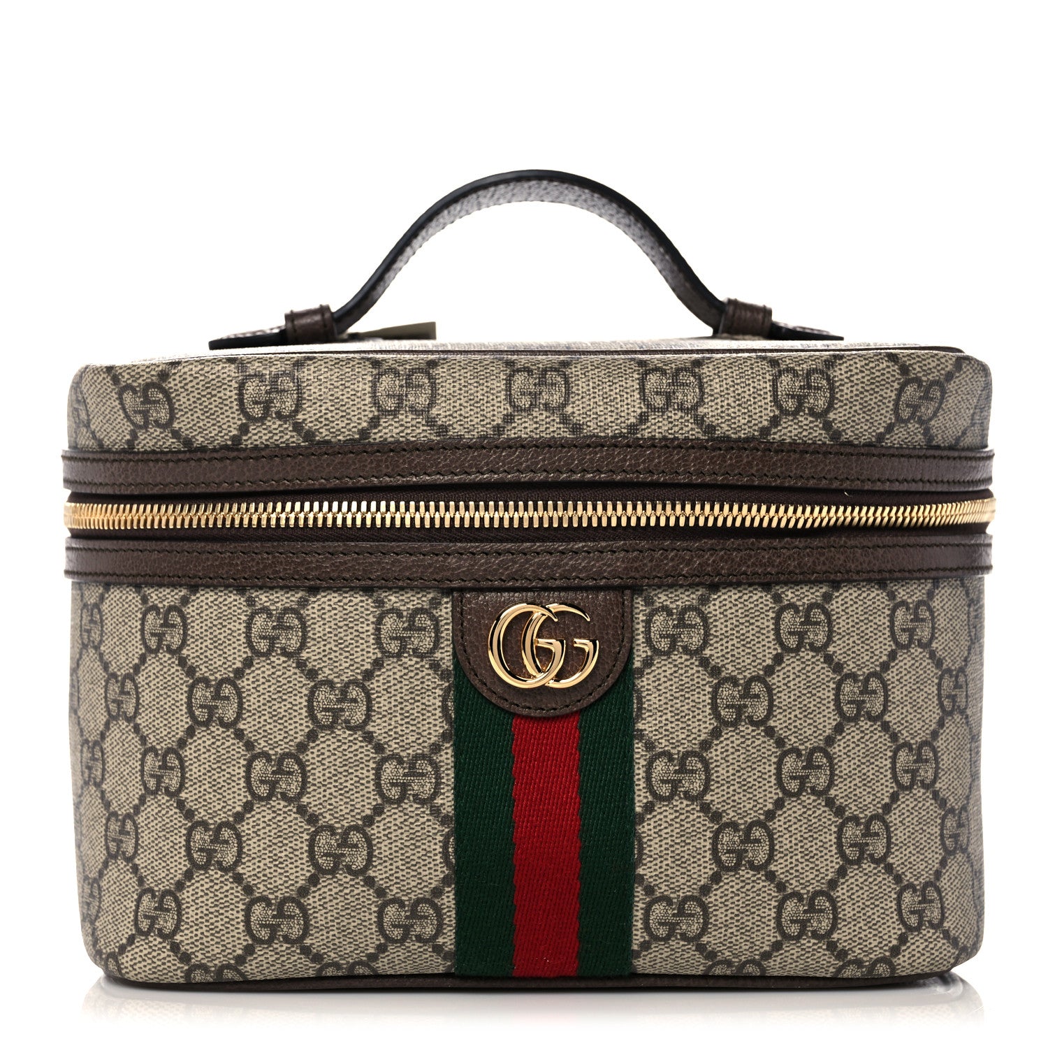 Gucci GG Supreme Monogram Textured Calfskin Web Small Ophidia Vanity Cosmetic Case Beige Ebony New Acero 1 of 12