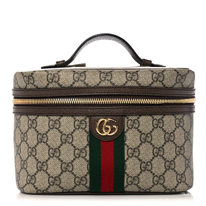 Gucci GG Supreme Monogram Textured Calfskin Web Small Ophidia Vanity Cosmetic Case Beige Ebony New Acero 1 of 12