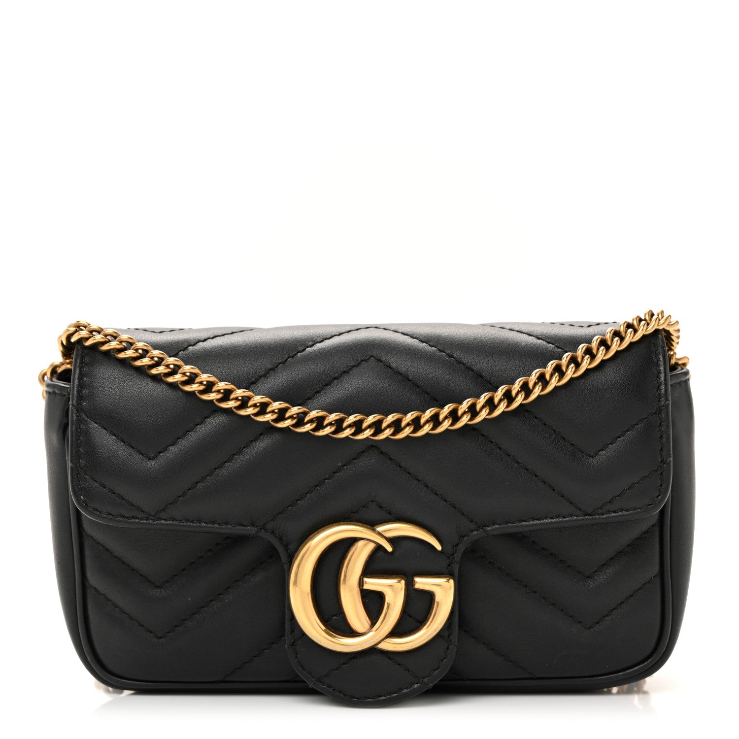 Gucci Calfskin Matelasse Super Mini GG Marmont Shoulder Bag Black 1 of 10