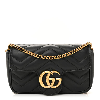 Gucci Calfskin Matelasse Super Mini GG Marmont Shoulder Bag Black 1 of 10