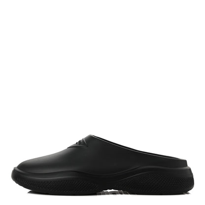 Prada Soft Mellow Rubber Triangle Logo Embossed Womens 25mm Mules 38 Black 1 of 8