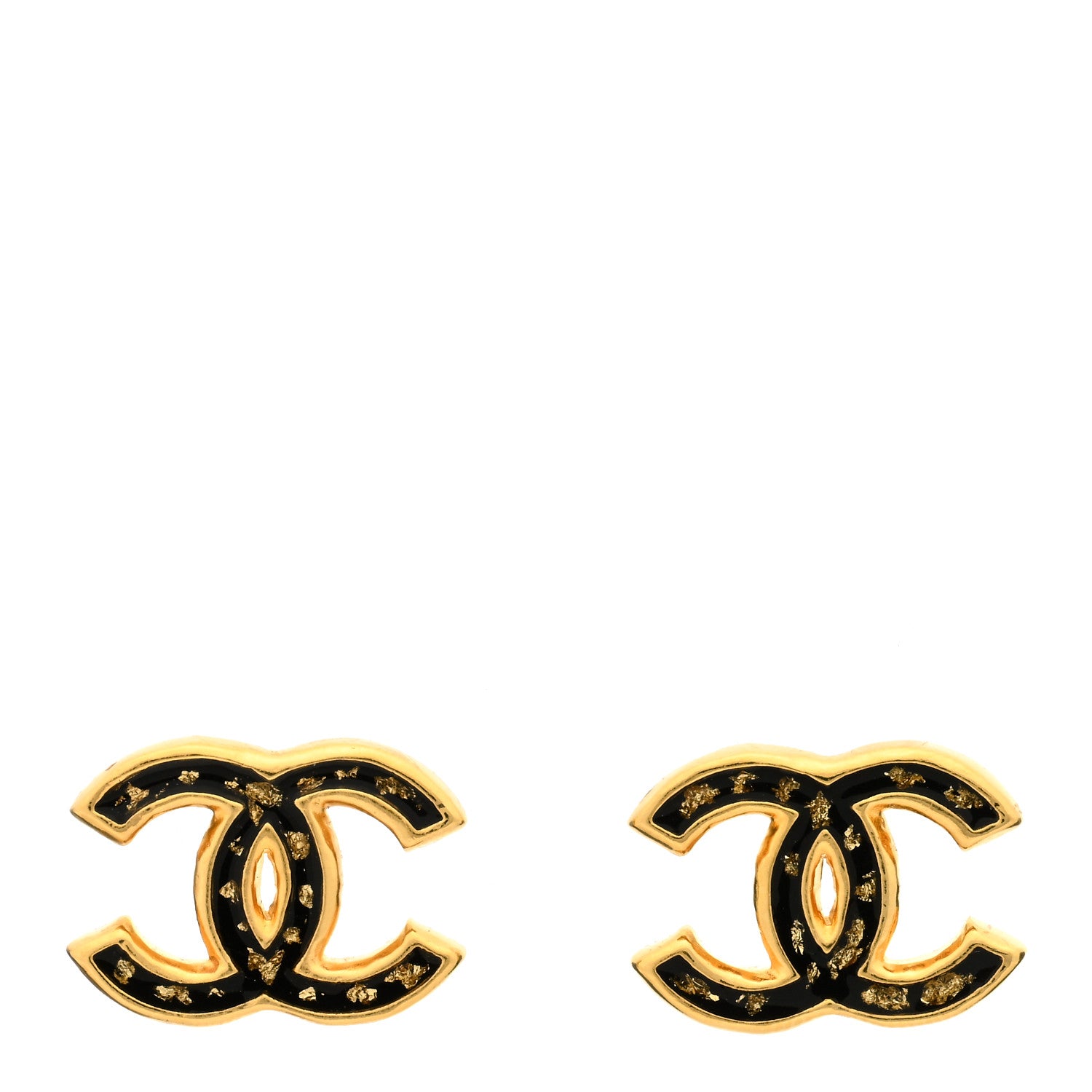 Chanel Resin CC Stud Earrings Black Gold 1 of 3