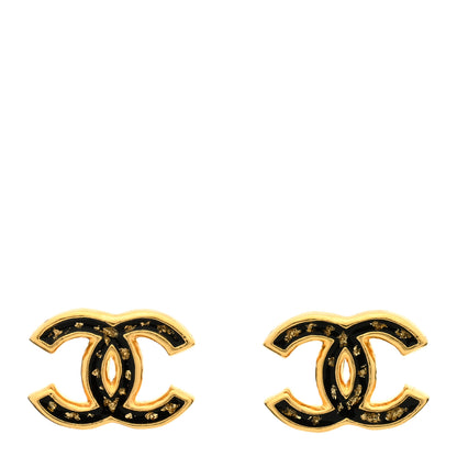 Chanel Resin CC Stud Earrings Black Gold 1 of 3