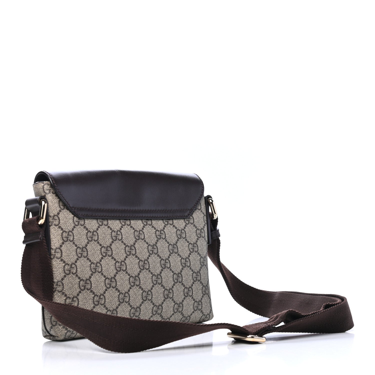 Gucci GG Supreme Monogram Selleria Calfskin Small Satchel Messenger Bag Beige Ebony Cocoa Dark Chocolate 2 of 8