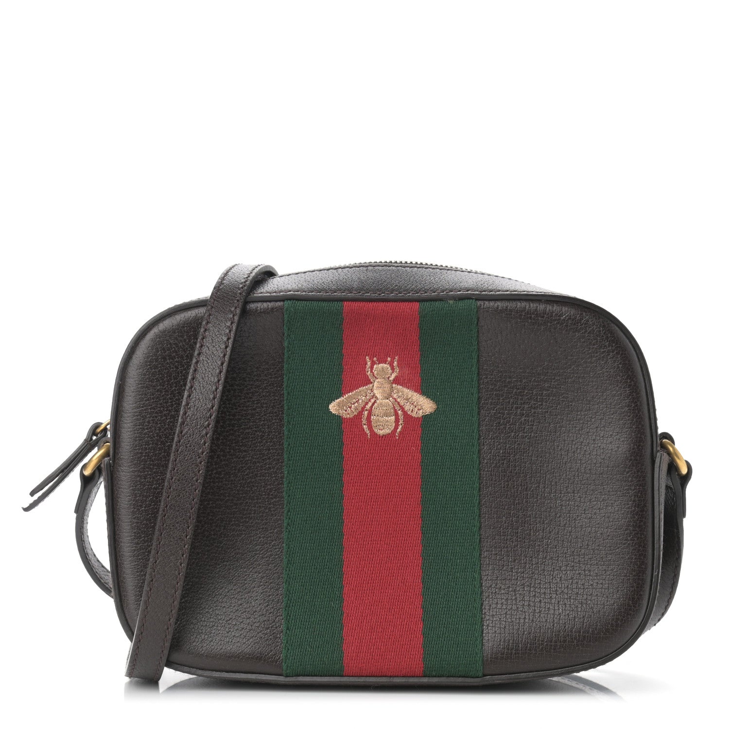 Gucci Textured Calfskin Web Small Webby Bee Shoulder Bag Brown Coffee 1 of 11