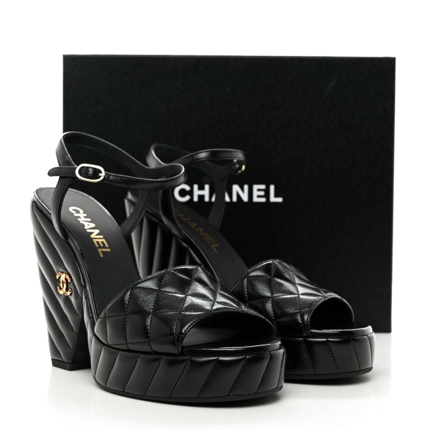 Chanel Shiny Lambskin Quilted Platform Sandals 39.5 Black 9 of 9