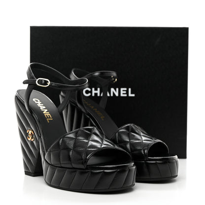 Chanel Shiny Lambskin Quilted Platform Sandals 39.5 Black 9 of 9