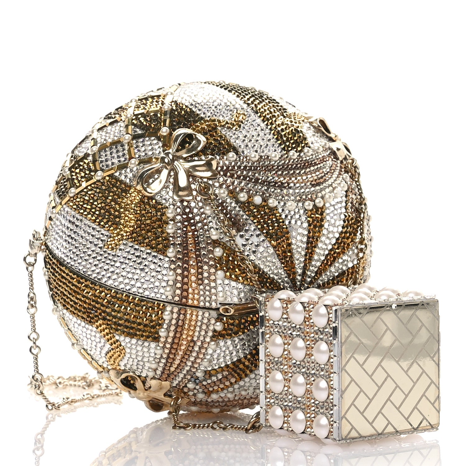 Judith Leiber Crystal Pearl Amelia Hot Air Balloon Minaudiere Clutch Champagne 4 of 13