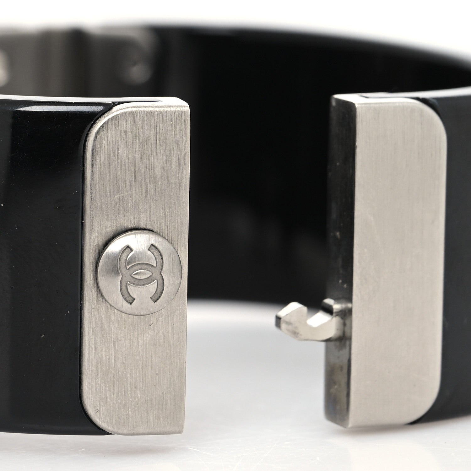 Chanel Resin Ruthenium Crystal CC Cuff Silver Black Red 4 of 5
