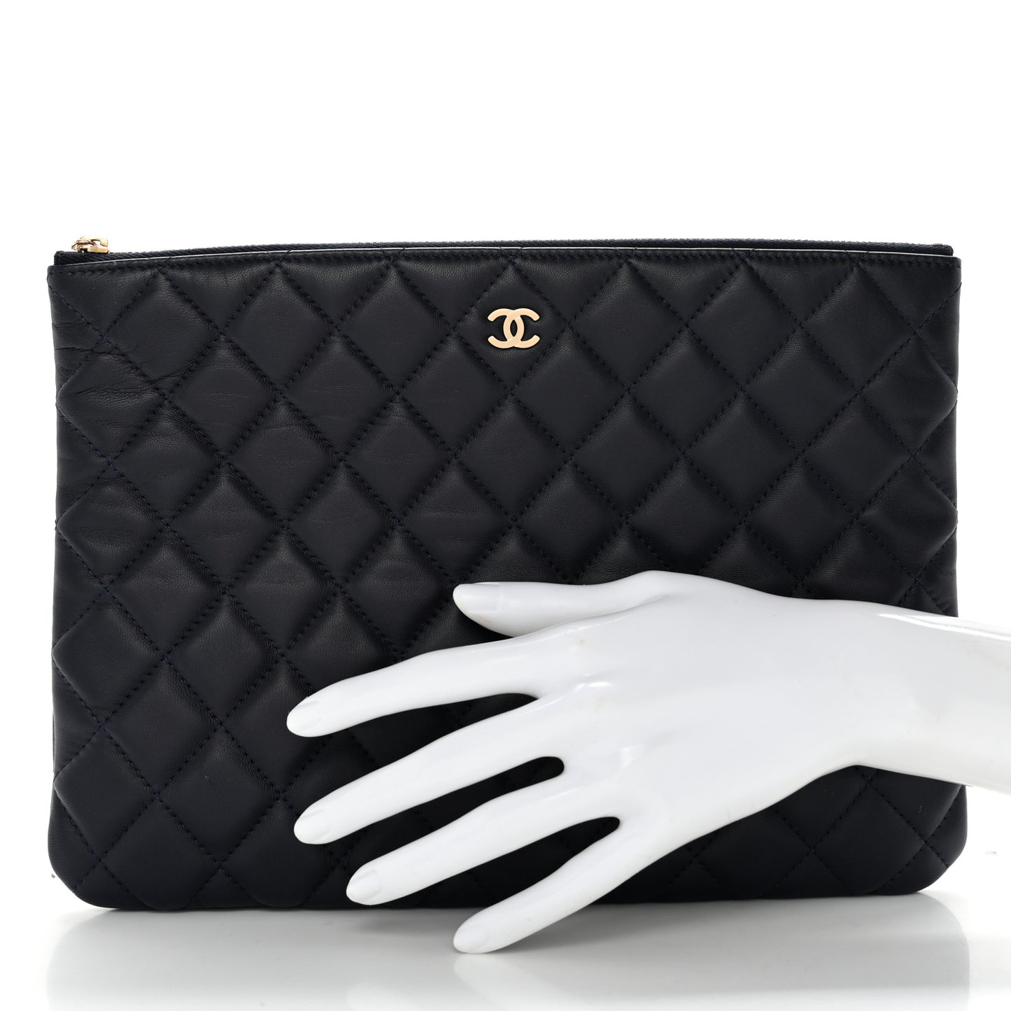 Lambskin Quilted Medium Cosmetic Case Navy Blue