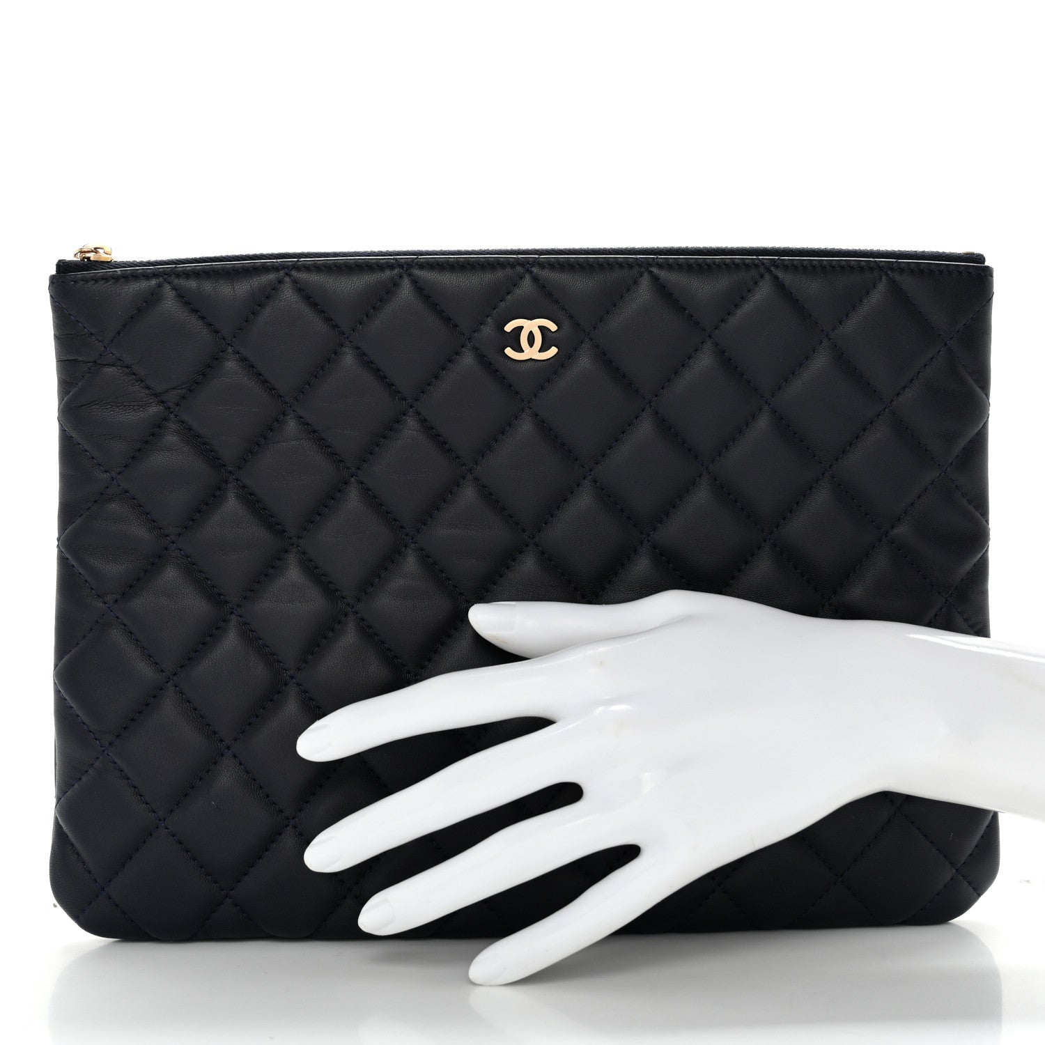 Chanel Lambskin Quilted Medium Cosmetic Case Navy Blue 2 of 12